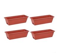 4 scatole per piante per finestre in plastica, con fori di drenaggio e vassoio per l'acqua, per interni ed esterni, giardinaggio di verdure e fiori (mattoni rossi)
