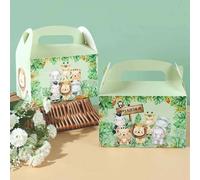 4 scatole regalo con disegni di animali della giungla, per feste di compleanno, vacanze, San Valentino, forniture per imballaggio regalo Tagli UnicaAnimale,Lettere,PianteCarta tessile