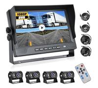 【4 Schermo Diviso】CAMECHO Kit Telecamera Retromarcia DVR monitor LCD da 9 Pollici con 4* IP69 Impermeabile Telecamera Posteriore Visione notturna+4*Cavo per Camion/Autobus/RV/Rimorchio