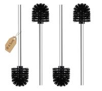 4 scopini per WC con manico in acciaio inox, spazzole per WC in acciaio inox, per bagno, WC, ergonomiche, eleganti, durevoli (Ø 6,5 cm, nero)