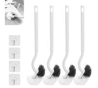 4 scopini per WC, scopino per WC con pulizia dei bordi, spazzola per WC di aggiornamento, pulizia profonda, design curvo, manico lungo, in plastica, setole forti, set con ganci adesivi (bianco e