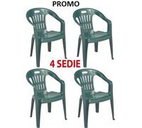 4 SEDIE POLTRONA IN RESINA PIONA VERDE IMPILABILI CM.56x55xH78 ARREDO GIARDINO