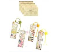 4 segnalibri in metallo (peonia, dieci simboli di longevità, nadeul, fiori di prugno) + 4 buste - Segnalibro tradizionale coreano,