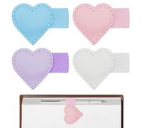 4 segnalibri magnetici in pelle rosa, viola, bianco e blu, graziosi segnalibri magnetici a forma di cuore per libri, regalo multifunzionale per lettori, donne e studenti