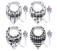 4 Seringues Bambins Bandana Bave Bavettes Avec Bébé Unisexes Réglable et Doux Coton Organique Douche Cadeau Super Absorbant Pour Les Nourrir Avec Sucette Pinc (I)