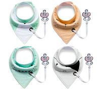 4 Seringues Bambins Bandana Bave Bavettes Avec Bébé Unisexes Réglable et Doux Coton Organique Douche Cadeau Super Absorbant Pour Les Nourrir Avec Sucette Pinc (G)