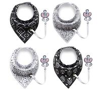 4 Seringues Bambins Bandana Bave Bavettes Avec Bébé Unisexes Réglable et Doux Coton Organique Douche Cadeau Super Absorbant Pour Les Nourrir Avec Sucette Pinc (H)