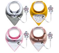 4 Seringues Bambins Bandana Bave Bavettes Avec Bébé Unisexes Réglable et Doux Coton Organique Douche Cadeau Super Absorbant Pour Les Nourrir Avec Sucette Pinc (F)