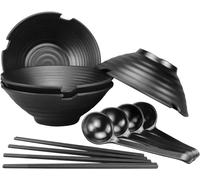 4 set (12 pezzi) ciotole per zuppa di noodle giapponesi, 1100ml ciotole per ramen, stoviglie in lavabile in lavastoviglie con cucchiaio e bacchette abbinati, per Udon, tagliatelle asiatiche (4)