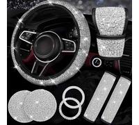 4 set di accessori per auto brillanti da donna, coprivolante scintillante da 38,1 cm, set di accessori universali per auto, decorazioni per interni auto, decorazione bianca per auto da donna
