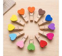 4 set di mollette in legno a forma di cuore - Mini mollette decorative