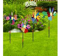 4 set di mulini a vento decorativi 3D con cartoni animati, libellule, api e insetti colorati, effetto riflettente, per allontanare uccelli e animali, per decorare giardino, cortile e esterno 1 set cas