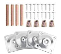 4 Set Metallo Piastre di Montaggio per Gamba de Mobili, Piastre di Fissaggio per Gambe con Bulloni e Viti, Staffe Fissaggio per Gambe de Divano Sedia Armadio Tavolo Mobili (Argento)