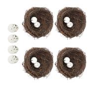 4 Set Nido Artificiale Uova Decorative per Pasqua, Rattan Plastico | Decorazioni a Tema Pasquale, per Festa nel Bosco e Allestimenti Stagionali, Set Ornamenti Nido