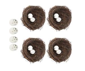 4 Set Nido Artificiale Uova Decorative per Pasqua, Rattan Plastico | Decorazioni a Tema Pasquale, per Festa nel Bosco e Allestimenti Stagionali, Set Ornamenti Nido