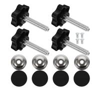 4 Set Pomello a Stella con Bullone M8 per Guida a T, Nero | Kit con Rondella, Plastica e Ferro, Regolazioni Rapide, per Fermacolli e Dime da Falegnameria
