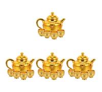 4 set Set Tazza e Teiera per Offerte Buddhiste in PP Oro tradizionale | Leggero e Resistente, Finitura Vintage Parole Augurali Incise, per Camera da Letto e Sala Preghiera