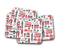 4 set - Sottobicchieri, motivo: London - Red Bus Big Ben Britain British Fun Gift # 14506