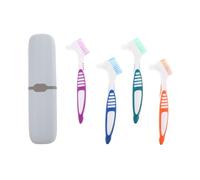 4 Set Spazzola per Pulizia Dentiera Doppio Angolo con Custodia, PP | Testine Grandi e Appuntite, Manico Ispessito Antiscivolo, per False Teeth e Retainer, Viaggio e Pranzo