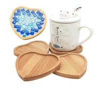 4 Sottobicchieri a Mosaico in Bambù, Vassoio con Base Vuota per Artigianato Fai da Te, Sottobicchieri per Bicchieri, Piatti Artistici (Cuore)