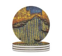 4 sottobicchieri con dipinto a olio di paesaggio della città di Venezia, assorbenti per bevande, con supporto in sughero per la protezione del tavolo, per la nuova casa