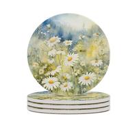 4 sottobicchieri con motivo a campo di margherite, assorbenti per bevande, con motivo ad e prato soleggiato, con supporto in sughero per la protezione del tavolo, per la nuova casa