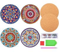 4 sottobicchieri con pittura a diamante con 2 sottobicchieri in sughero naturale,kit di pittura a diamante fai da te Mandala sottobicchieri tappetino con gemma per adulti sughero capretto principianti