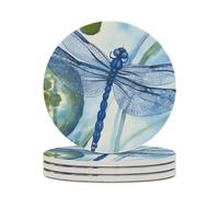 4 sottobicchieri dipinti a mano con libellula blu, sottobicchieri in ceramica con base in sughero, sottobicchieri assorbenti, set di sottobicchieri rotondi, tappetino protettivo da tavolo per tipi di