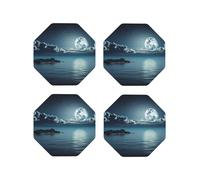 4 sottobicchieri in pelle per bevande, set di sottobicchieri con paesaggio lunare e oceano per diversi tipi di tazze, tappetino estetico per la decor