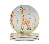 4 sottobicchieri per bevande a forma di giraffa con base in sughero, sottobicchieri rotondi per tazze, tappetino di protezione da tavolo per diversi tipi di tazze