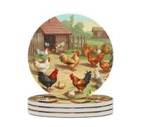 4 sottobicchieri per bevande a forma di pollo arrosto e gallina, con base in sughero, sottobicchieri rotondi per tazze, tappetino di protezione da tavolo per vari tipi di tazze