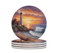 4 sottobicchieri per bevande Faro al tramonto con base in sughero Sottobicchieri rotondi per tazze Tappetino di protezione da tavolo per tipi di tazze