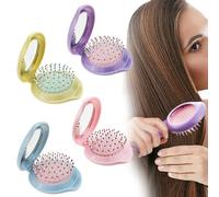 4 spazzole per capelli piccole con specchio, spazzola rotonda portatile pieghevole tascabile mini pettine per capelli compatto da viaggio pettine massaggiante per uomini, donne e ragazze