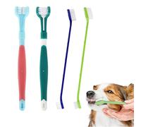 4 spazzolini da denti per cani, spazzolino da denti per cani, 2 spazzolini da denti a tripla testa e 2 manici lunghi, spazzolino da denti per cani di taglia piccola, media e grande