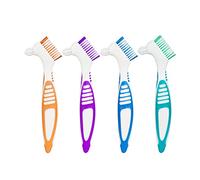 4 spazzolini da dentiera, set di pennelli per la pulizia della protesi dentaria a doppia setola, spazzole portatili per la pulizia della protesi dentaria (4 colori)