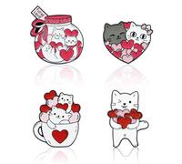 4 spille a forma di gatto, regalo per coppie, con gatto bianco con cuore e cuore, smaltate, per zaini, spille per San Valentino, per fidanzamento, anniversario, appuntamento, ragazzo, ragazza