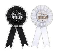 4 spille con nastro di compleanno It's My Birthday per donne e uomini, in tessuto satinato, con scritta "Happy Birthdays", per abbigliamento, accessori per feste, decorazioni e regali, nero e bianco