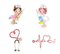 4 spille da infermiera per donne infermiere settimana regali per infermiere femmina cuore rosso stetoscopio spilla spilla carino cartone animato infermiera spilla spilla smaltata spilla nuese regali