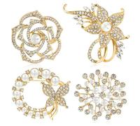4 spille dorate da donna di cristallo perla fiore spille con strass e perline eleganti ghirlande dorate spille spille spille vintage brooch clip per sciarpa cappotto vestiti vestiti