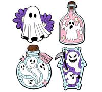 4 Spille in Lega Fantasma Halloween Horror Nights, Spilla Fantasma Bianco Cartone Animato Spilla Distintivo Gotico di Halloween Spilla Bavero Accessori per Costumi