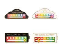 4 spille per batteria sociale assortite, spilla per 7 giorni, spilla per umore interattiva, spilla per batteria sociale, misura unica, Metallo