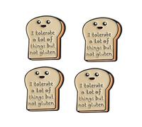 4 spille smaltate con scritta "I Tolerate a Lot of Things But Not Gluten", a forma di pane a forma di cartone animato, accessorio divertente per allergie al glutine, taglia unica, metallo, senza