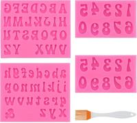 4 stampi a forma di lettere, stampi con lettere e numeri, stampo in silicone lettera inglese, con 1 pennello, per torte, gelatine, caramelle, cioccolatini, biscotti, cubetti di ghiaccio