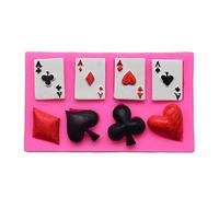 4 stampi in silicone a forma di carte da poker, cuori, diamanti, picche, mazze, per fai da te, fondente, caramelle, cioccolato, dessert, ghiaccio, gomma, argilla, biscotti, gesso, resina, cupcake