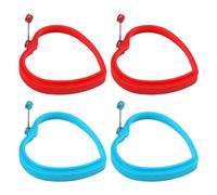 4 stampi in silicone a forma di cuore, strumento per pancake con manico girevole a 360° a prova di calore, frittata, baching Mold(blu, rosso)