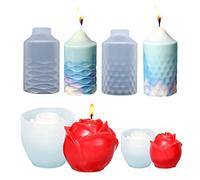 4 Stampi per Candele, Stampi in Silicone per Candele, Stampi per Candele Cilindrici Fai-Da-Te, Forma Ondulata, Rose, Usati per 3D Fare Candele, Sapone, Artigianato, Argilla