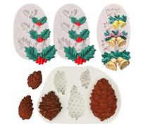 4 stampi per fondente natalizio, foglie di agrifoglio e campane in silicone per cioccolato, forme uniche per torte, caramelle, caramelle, dolci, fai da te, feste, dessert, argilla polimerica, candele,
