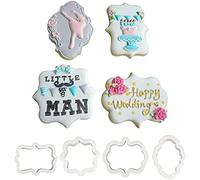 4 stampini per biscotti e 4 formine per biscotti in acciaio inox, con cornice a placca, per fondente, pasticceria, pasticceria, decorazioni fai da te