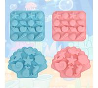 4 Stampo Silicone Tema Marino, 2 Misure di Stampi in Silicone a Forma Conchiglia Stella Marina Accessorio per la Cottura fai da te di Cioccolato Caramelle Argilla Polimerica e Fondente (Blu e Rosa)