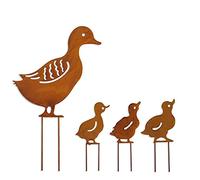 4 statue in metallo a forma di animale, cavità - anatra, cortile, prato, decorazione da giardino (giallo)